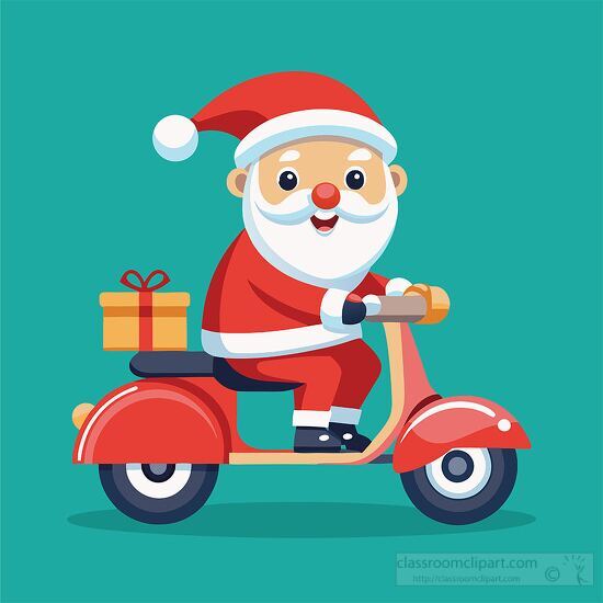 cute santa claus riding a scooter