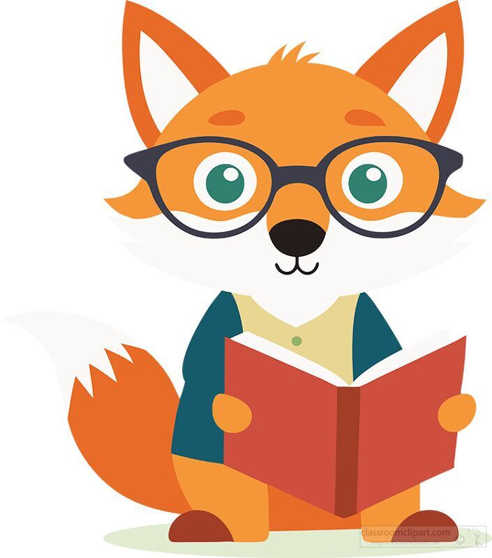 cute studious fox wearing glasses reading a book