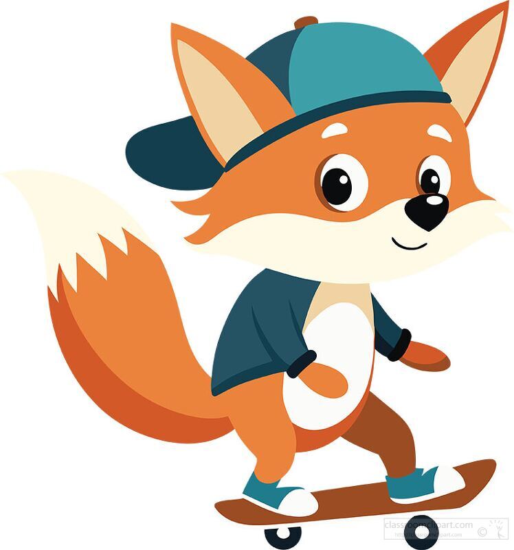 cute studious foxl balances on a skateboard