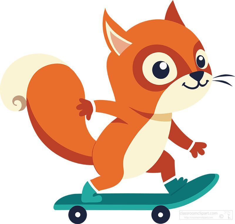 cute studious squirrel balances on a skateboard