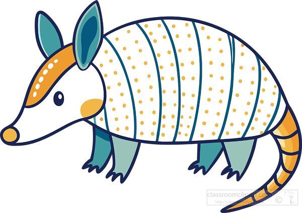 decorated armadillo with fun patterns looks playful and happy