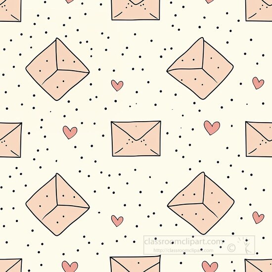 delicate pattern with floating hearts and envelopes on a dotted