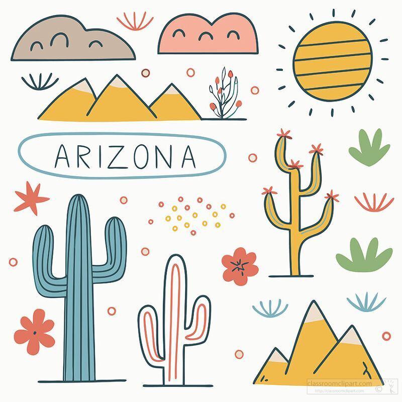 Desert landscapes and playful illustrations of Arizona