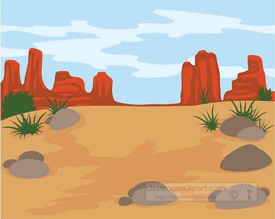 desert scene with rock formations blue sky clouds clipart