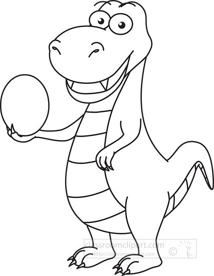 dinosaur holding large egg black outline cutout clipart