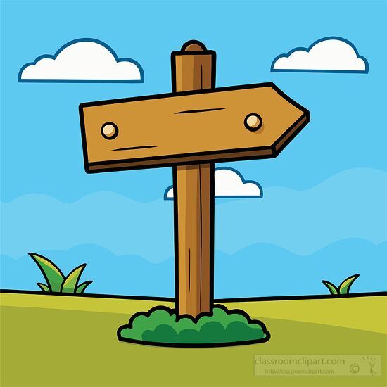 Directional signpost with blank wooden plank