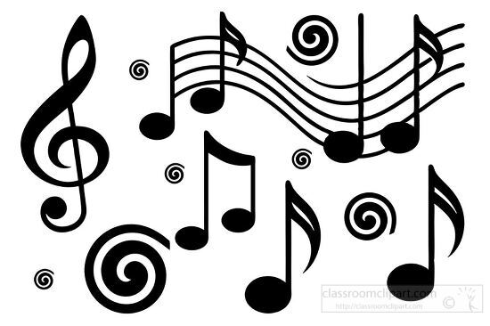 diverse set of black musical symbols notes and clef