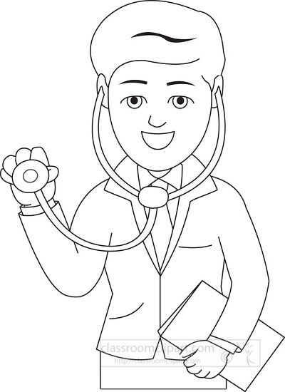 docter holding stethocope black outline clipart