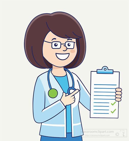 doctor with glasses points to a diet list in a clipboard