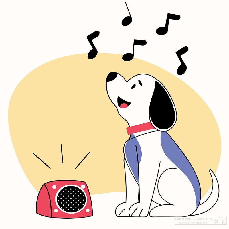 dog listening to music