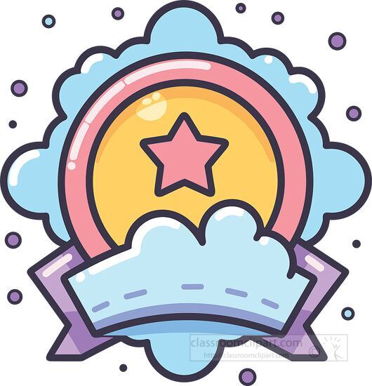 education pink blue clouds round achievement badge