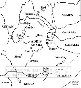 Ethiopia country map black outline