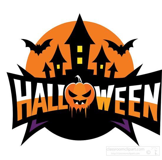 evil pumpkin logo head with castle towers