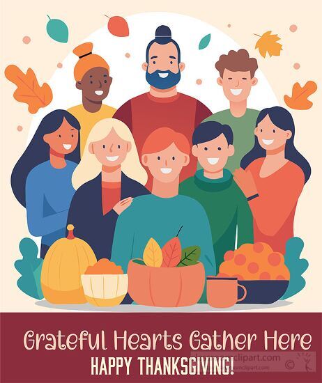 family gathering with text grateful hearts gather here happy tha