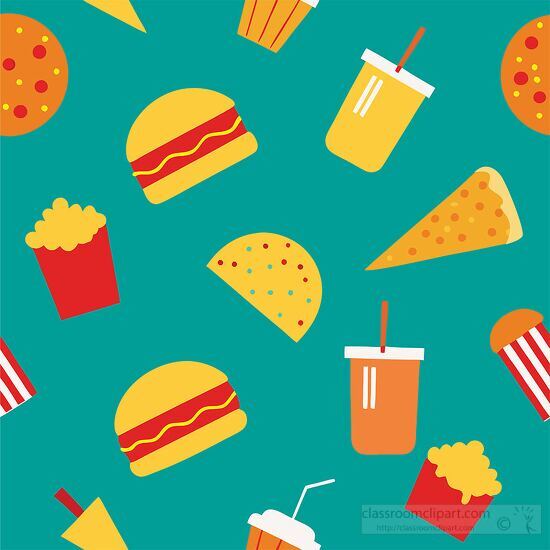 fast food icons including tacos burgers fries and drinks