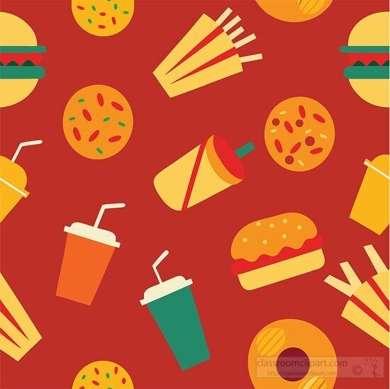 fast food pattern with burgers pizza and drinks