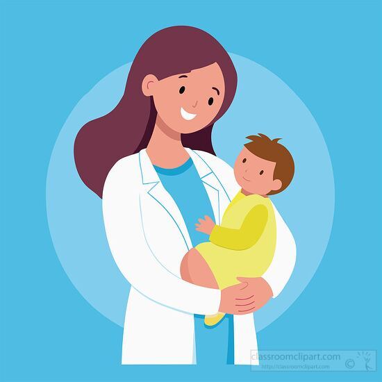 female doctor is holding a newborn baby in her arms