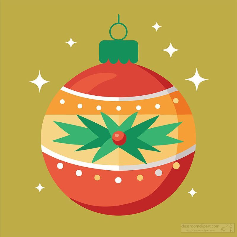 Festive Christmas Ornament with Green Bow Clipart