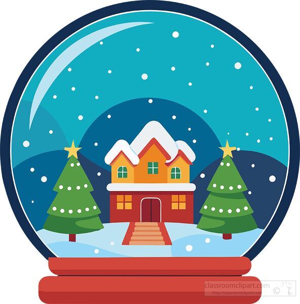 Festive snow globe with a small town snow covered roofs and holi