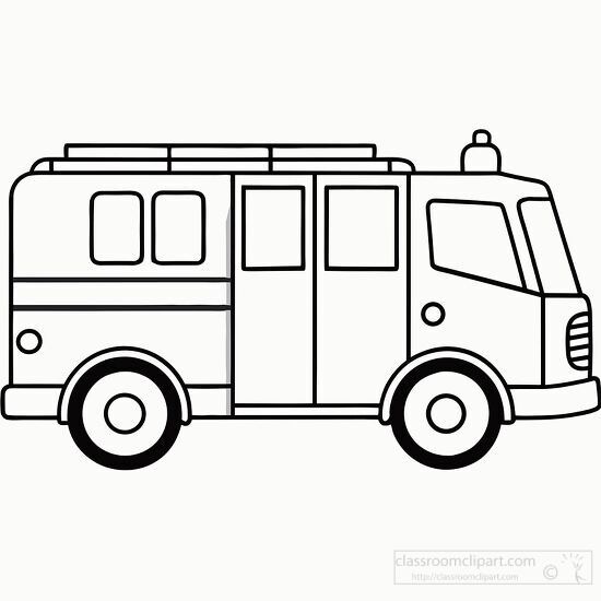 firetruck side view black outline printable coloring clipart