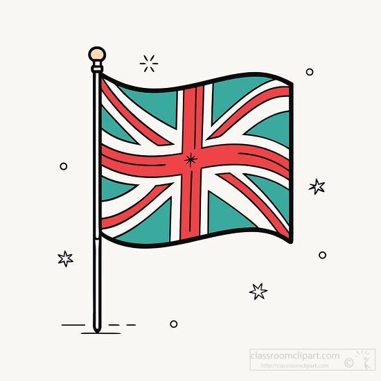 flag of great britain waving in the wind hand drawn style