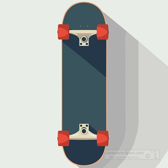 flat design blue skateboard with red wheels