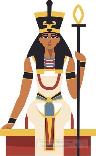 Flat design depiction of an ancient Egyptian ruler in traditional clothing clipart