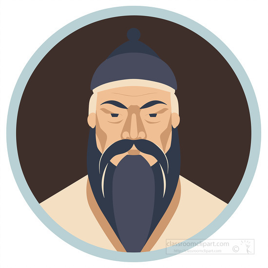 flat design illustration of a historical mongol leader wearing traditional attire