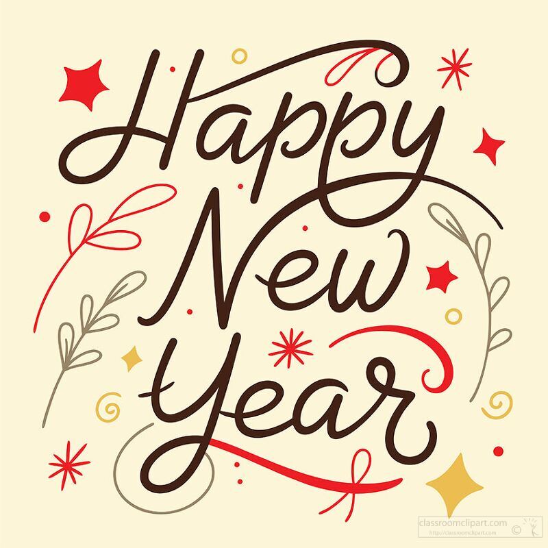 flat hand drawn lettering happy new year clipart