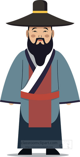 flat simple illustration ancient chinese man wearing hat and robe