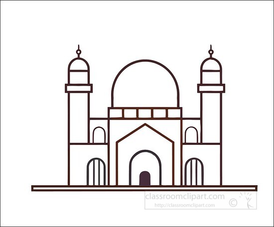 flat style illustration of a mosque with a dome black outline cl