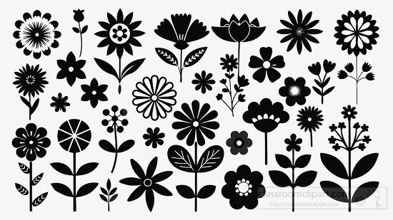 flower doodles drawing vector illustration of black outine silho