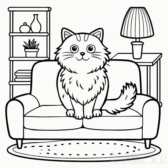 fluffy cat enjoying the comfort of a well lit living room