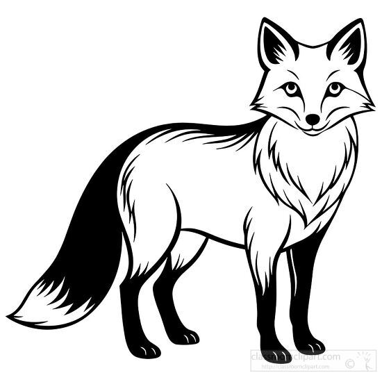 fox clipart with a bushy tail stylized stroke silhouette