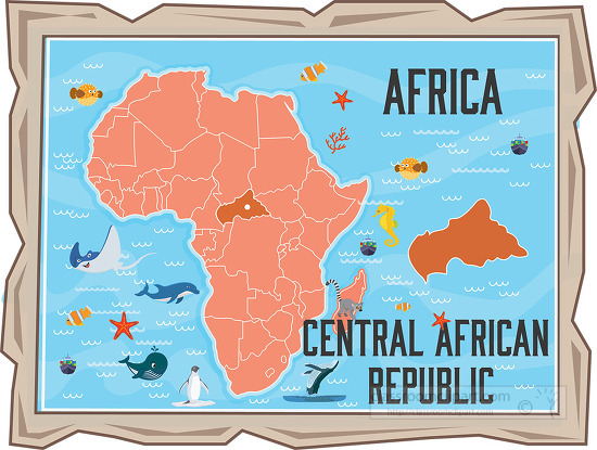 framed illustration african continent with map of central africa