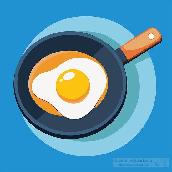 fried egg in a frying pan with a wooden handle