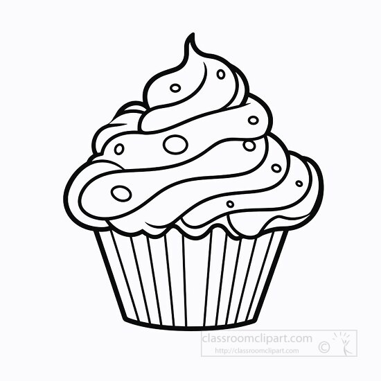 frosted cupcake with sprinkles coloring book sketch clipart prin