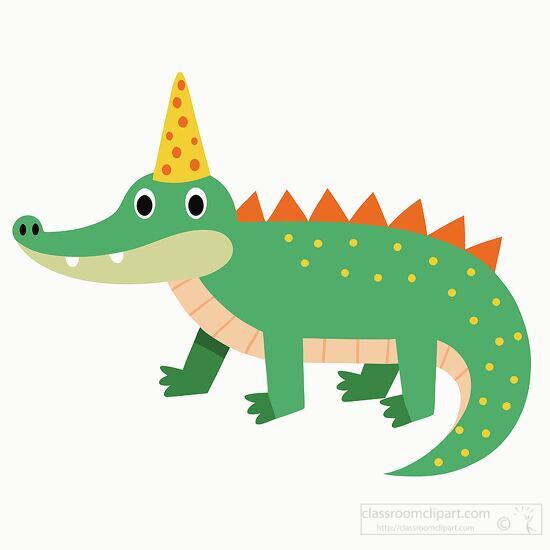 fun crocodile illustration with a yellow party hat