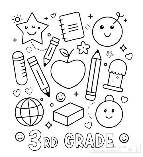 fun mix of school icons with text third grade printable