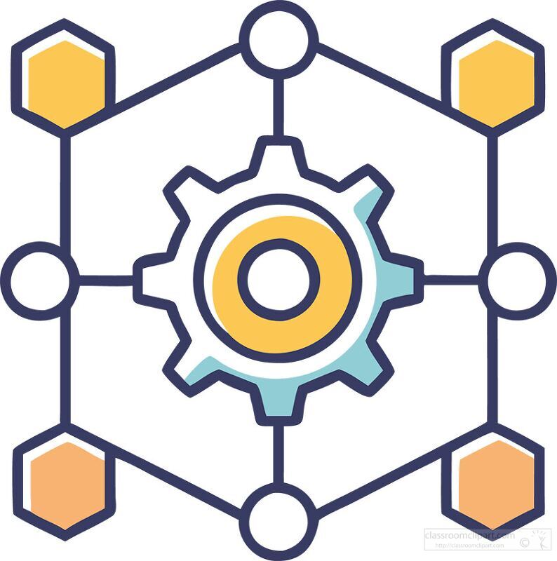 gear in a hexagonal network symbolizing interconnected systems