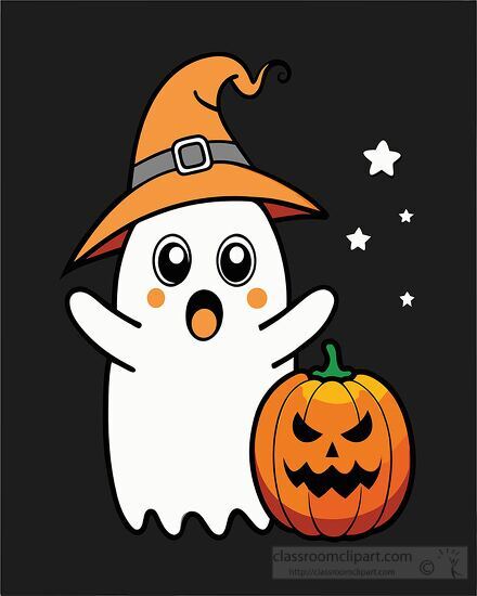 ghost with big eyes and a witch hat