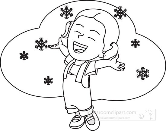 girl laughing in snowfall in winter black outline