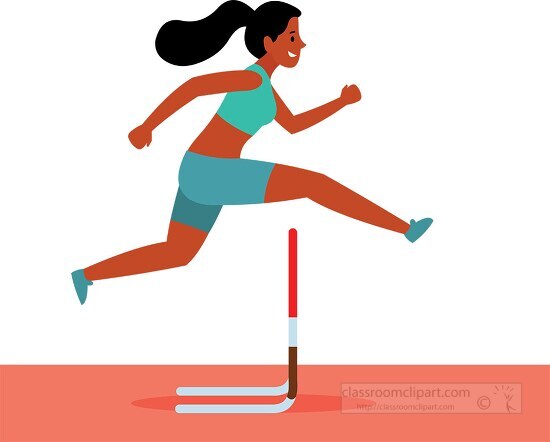 girl races over obstacle in hurdles race track and field clipart