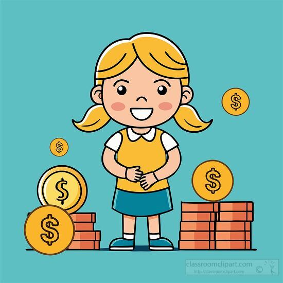 girl with pigtails excited to see her growing savings