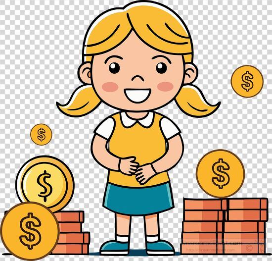 girl with pigtails excited to see her growing savings