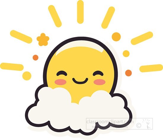 graphic sticker of cute sun over a cloud