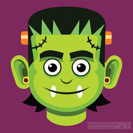 green Frankenstein head with bolts on the sides