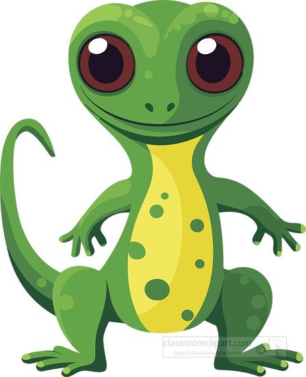 green gecko cartoon with big bright eyes