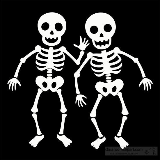 group of happy skeletons having fun in a spooky dance