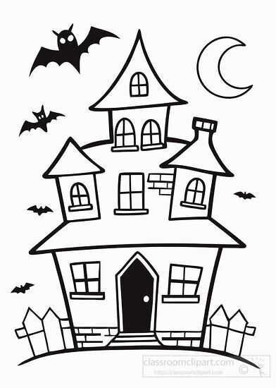 halloween coloring book creepy house with bats flying